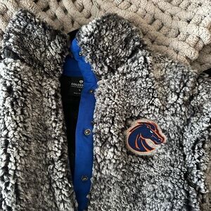 Gray and Blue Sherpa Vest with Embroidered Logo